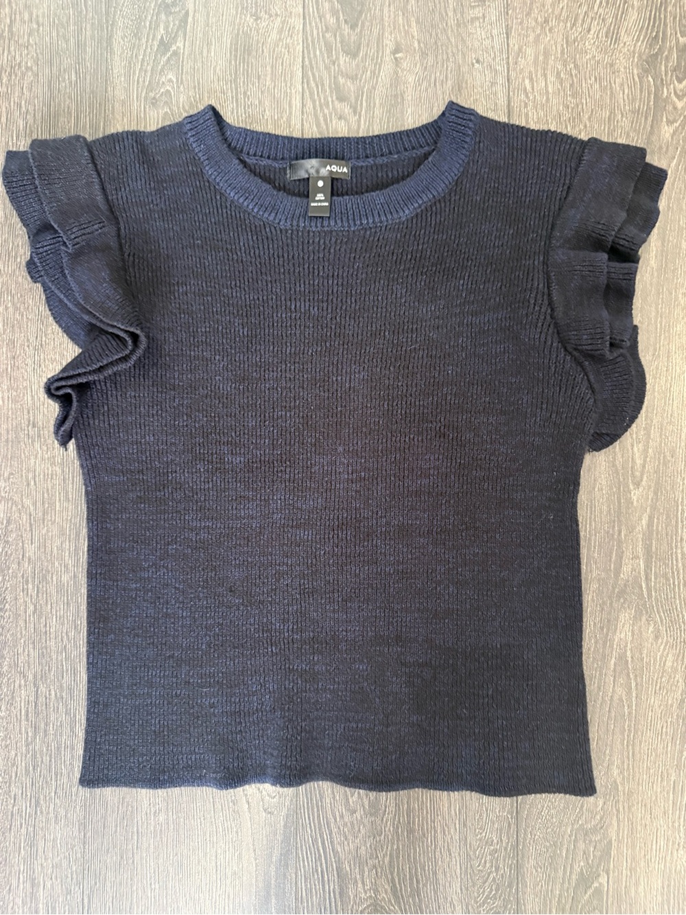 Aqua Navy Ruffle Sleeve Knit Top